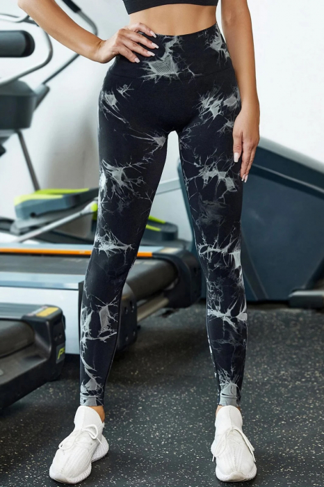 Pantaloni fitness modelatori cu elemente grafice, Dark Marble, Negru [3]