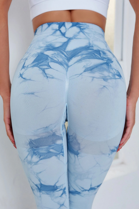 Pantaloni fitness modelatori cu elemente grafice Marble, Albastru [5]