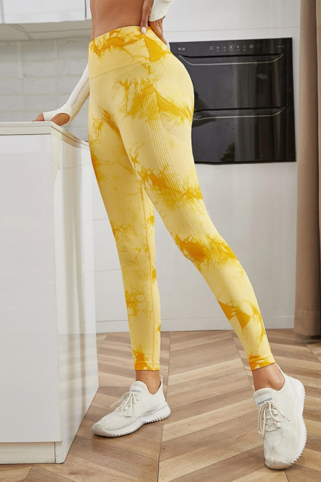 Pantaloni fitness modelatori cu elemente grafice Marble, Galben [6]