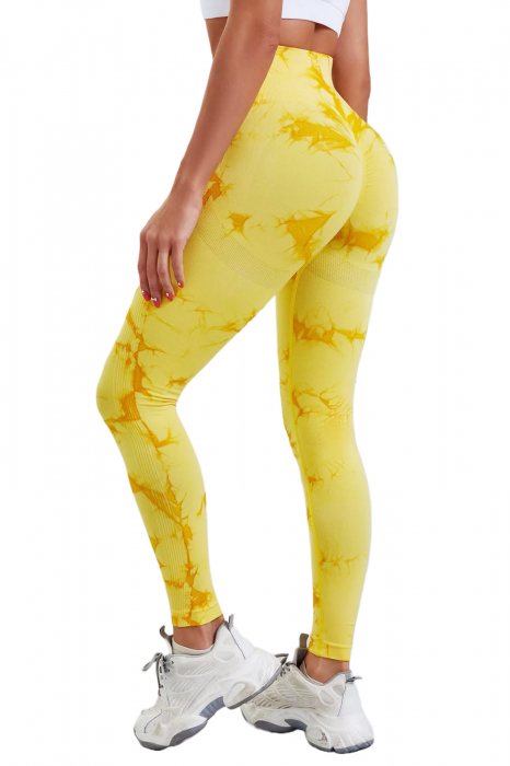 Pantaloni fitness modelatori cu elemente grafice Marble, Galben [3]