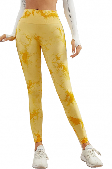 Pantaloni fitness modelatori cu elemente grafice Marble, Galben [2]