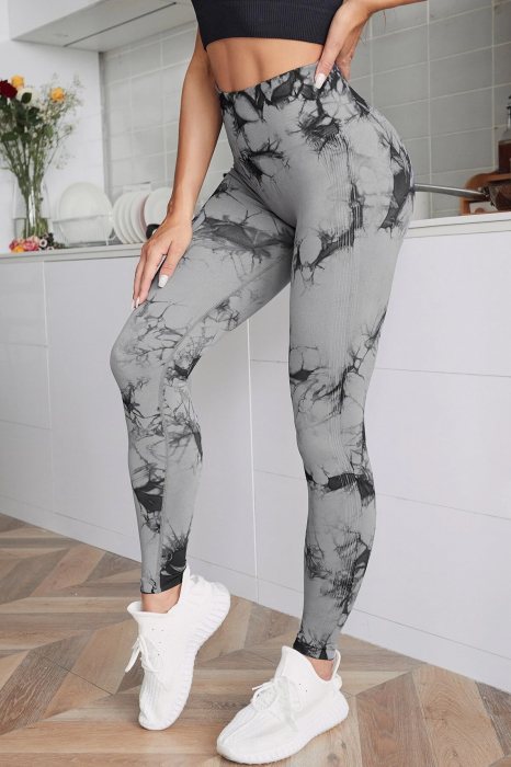 Pantaloni fitness modelatori cu elemente grafice Marble, Gri [4]