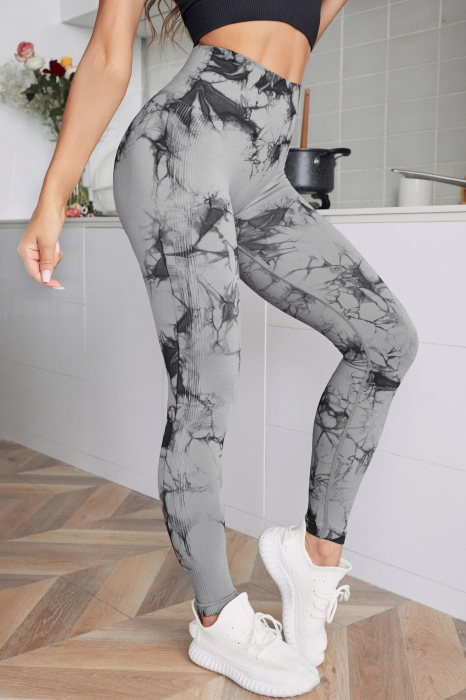 Pantaloni fitness modelatori cu elemente grafice Marble, Gri [2]