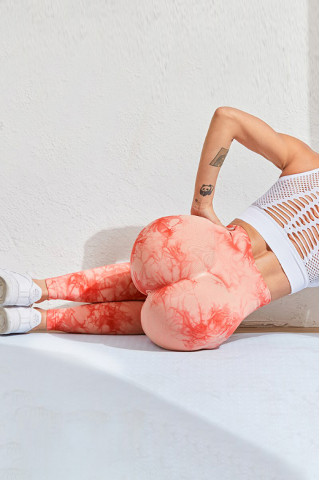 Pantaloni fitness modelatori cu elemente grafice Marble, Roz [6]