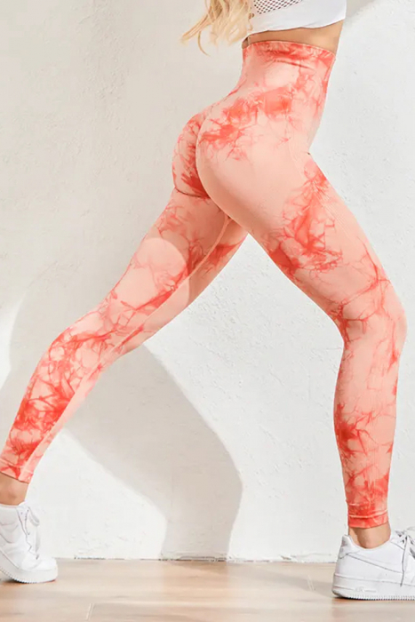 Pantaloni fitness modelatori cu elemente grafice Marble, Roz [3]