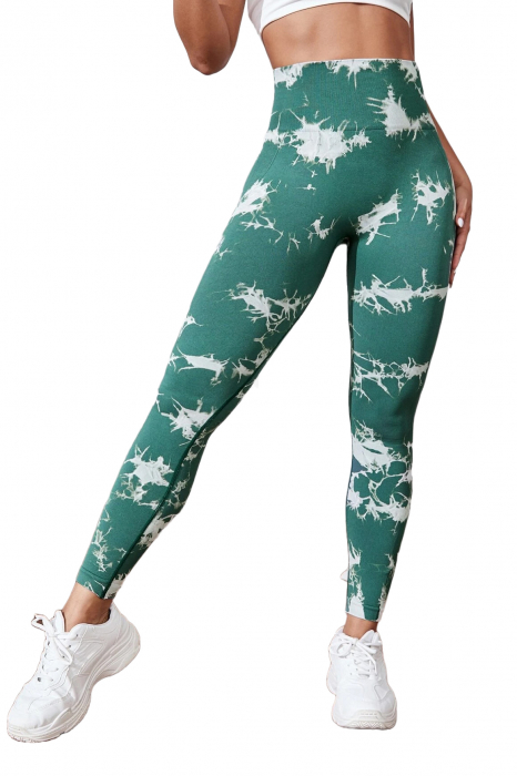 Pantaloni fitness modelatori cu elemente grafice, Dark Marble, Verde [2]
