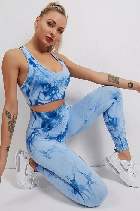 Pantaloni fitness modelatori Marble, Bleu [5]