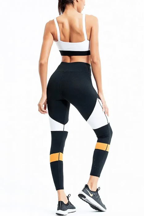 Pantaloni sport dama FiziOn Contrast, High-Performance, Multicolor, Negru/Alb [2]