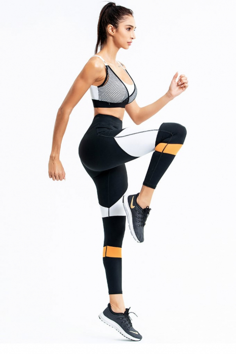 Pantaloni sport dama FiziOn Contrast, High-Performance, Multicolor, Negru/Alb [5]