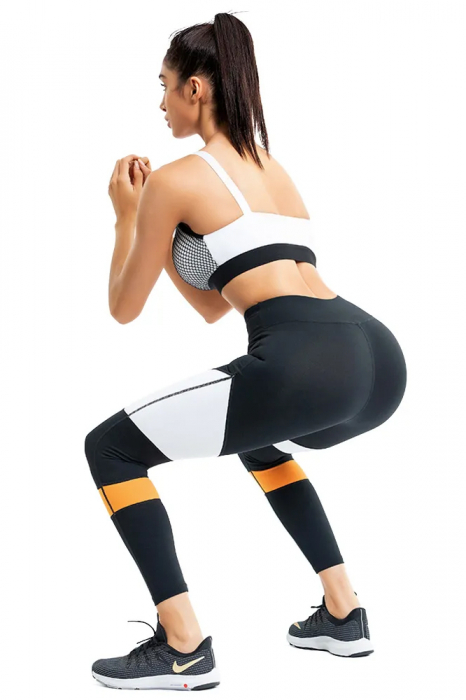 Pantaloni sport dama FiziOn Contrast, High-Performance, Multicolor, Negru/Alb [3]