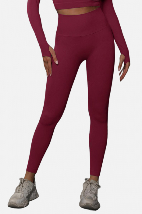 pantaloni-sport-modelatori-cu-efect-de-compresie-ruby rosu, pantaloni modelatori dama seamless fara cusaturi, colanti mulati rosii [4]
