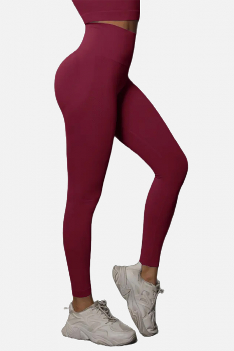 pantaloni-sport-modelatori-cu-efect-de-compresie-ruby rosu, pantaloni modelatori dama seamless fara cusaturi, colanti mulati rosii [2]