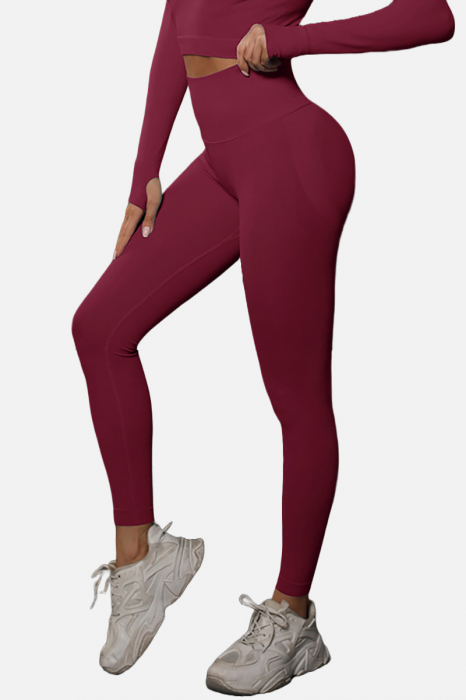 pantaloni-sport-modelatori-cu-efect-de-compresie-ruby rosu, pantaloni modelatori dama seamless fara cusaturi, colanti mulati rosii [3]
