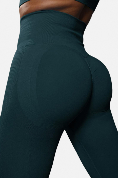 pantaloni-sport-modelatori-cu-efect-de-compresie-emerald-verde, pantaloni modelatori dama seamless fara cusaturi, colanti mulati verde inchis [4]