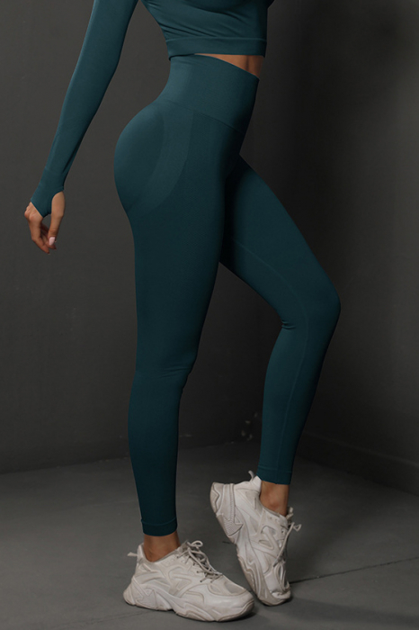 pantaloni-sport-modelatori-cu-efect-de-compresie-emerald-verde, pantaloni modelatori dama seamless fara cusaturi, colanti mulati verde inchis [3]