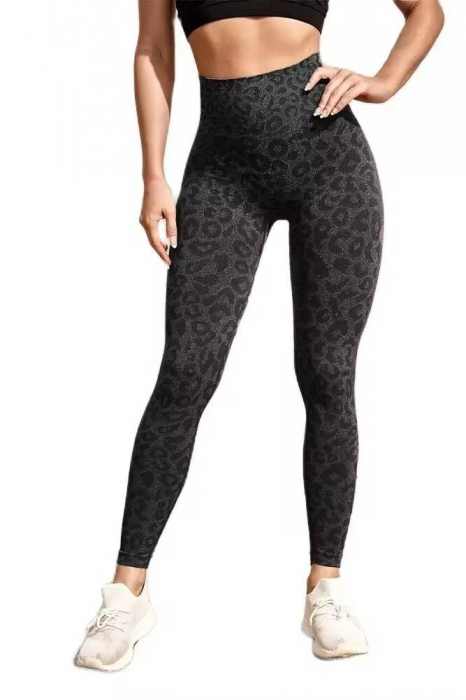 Colanti sport modelatori cu talie inalta Feel Leopard, scrunch, Negru [2]