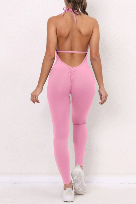 Salopeta fitness dama cu spate gol, SculptraX Jumpsuit, Roz [3]