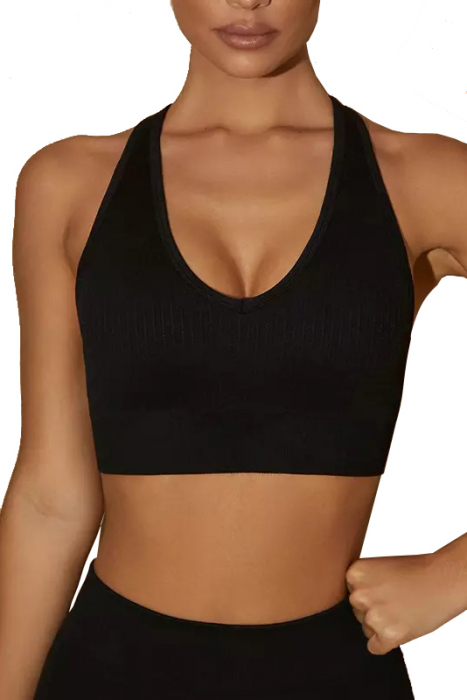 Top fitness cu sustinere ridicata si decolteu in V, Negru [2]