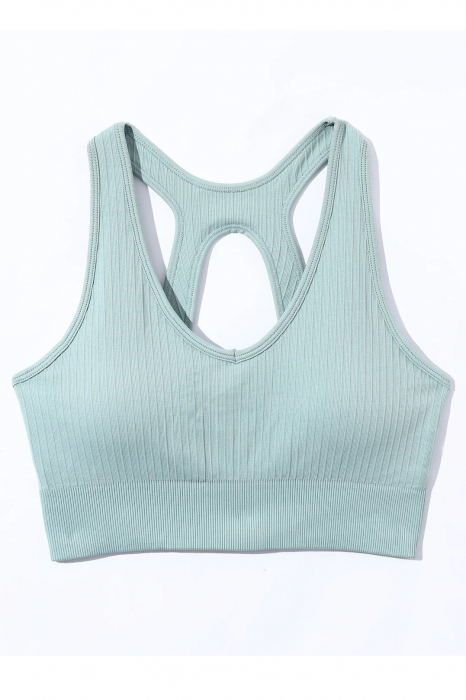Top fitness cu sustinere ridicata si decolteu în V, Verde Pal [4]
