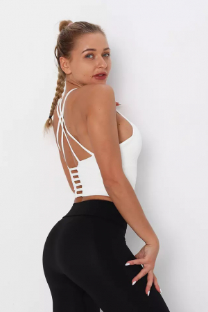 Bustiera fitness cu susținere ridicată, Alb [2]