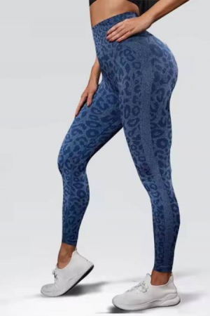 Colanti - Colanti sport modelatori cu talie inalta Feel Leopard, scrunch, Albastru
