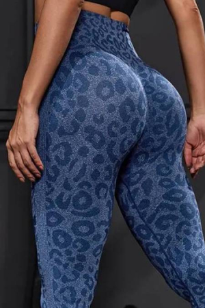 Colanti sport modelatori cu talie inalta Feel Leopard, scrunch, Albastru [6]