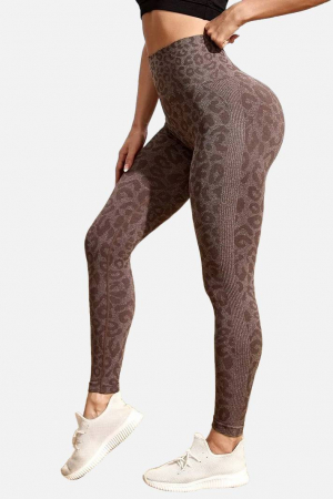 Colanti - Colanti sport modelatori cu talie inalta Feel Leopard, scrunch, Maro