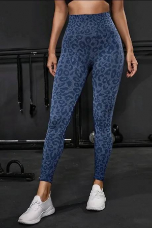 Colanti sport modelatori cu talie inalta Feel Leopard, scrunch, Albastru [4]