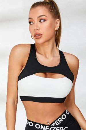 Compleu fitness dama din 2 piese, bustiera si colanti Zero One, Negru/Alb [5]