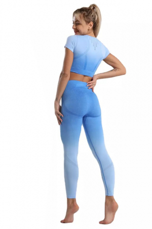 Compleu fitness din doua piese, top si pantaloni cu talie inalta Gradient, Albastru-Bleu [1]