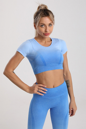 Compleu fitness din doua piese, top si pantaloni cu talie inalta Gradient, Albastru-Bleu [3]