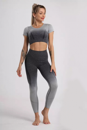 Compleuri - Compleu fitness din doua piese, top si pantaloni cu talie inalta Gradient, Gri
