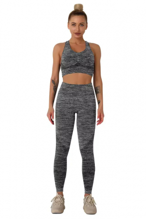 Compleuri - Compleu fitness modelator din doua piese, top și pantaloni cu talie înaltă, Gri