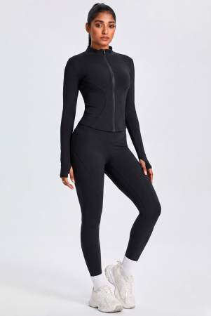 Compleuri - Compleu fitness modelator Contour, set jacheta si colanti cu talie inalta, Negru