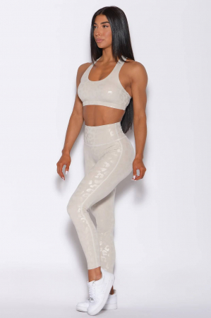 Compleuri Fitness - Compleu sport dama lucios din 2 piese Glam Leopard, Alb