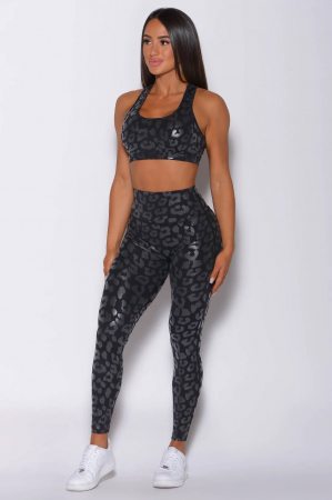 Reduceri - Compleu sport dama lucios din 2 piese Glam Leopard, Negru