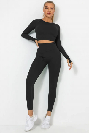 Reduceri - Compleu sport dama modelator Basics, colanti cu bluza, Negru