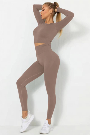 Compleu sport dama modelator Basics, colanti cu bluza, Light-Brown, Bej [3]