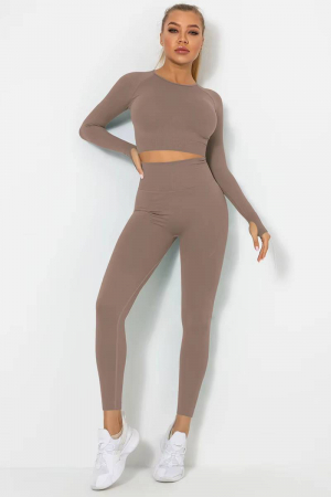 Compleuri - Compleu sport dama modelator Basics, colanti cu bluza, Light-Brown, Bej