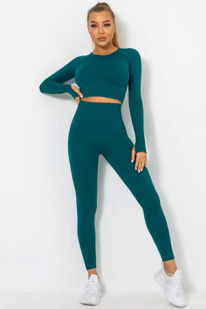 Reduceri - Compleu sport dama modelator Basics, colanti cu bluza, Verde