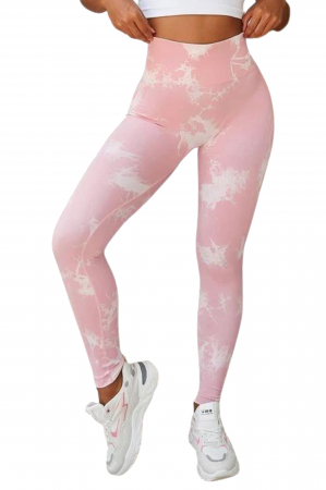 Pantaloni fitness modelatori cu elemente grafice, Dark Marble, Baby-Pink, Roz [1]