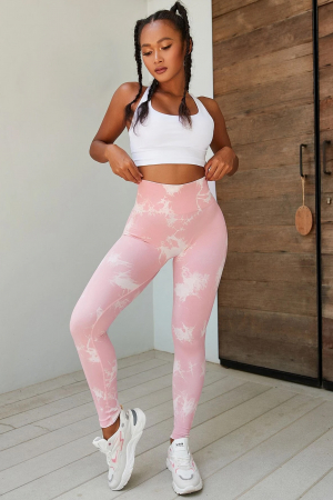 Pantaloni fitness modelatori cu elemente grafice, Dark Marble, Baby-Pink, Roz [3]