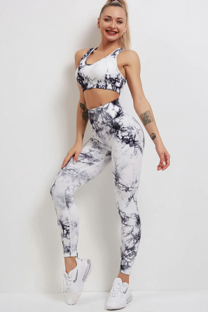 Pantaloni fitness modelatori Marble, Alb/Negru [4]