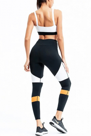 Pantaloni sport dama FiziOn Contrast, High-Performance, Multicolor, Negru/Alb [1]