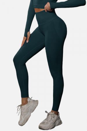Colanti - pantaloni-sport-modelatori-cu-efect-de-compresie-emerald-verde, pantaloni modelatori dama seamless fara cusaturi, colanti mulati verde inchis