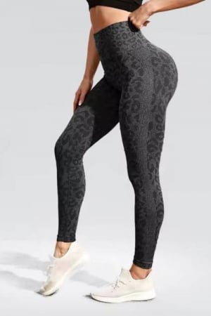Colanti Modelatori - Colanti sport modelatori cu talie inalta Feel Leopard, scrunch, Negru