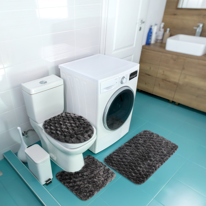 Set 3 Covorase Baie FizioTab®, Microfibra, Spuma cu Memorie, 80x50, 50x40, 40x45, Antiderapante, Gri inchis [2]