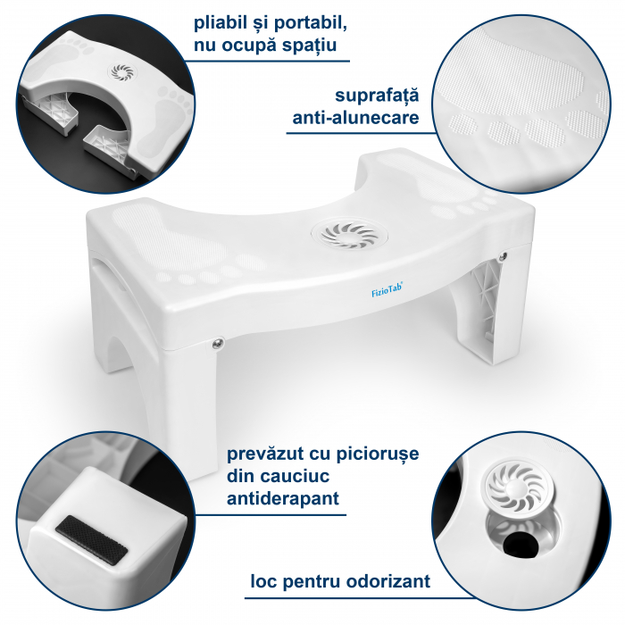 Scaunel Pliabil WC FizioTab® cu Odorizant Inclus, Impotriva Constipatiei si Hemoroizilor, Inaltator Toaleta pentru Pozitia Ghemuit, 1 buc, Alb, Inaltime 17 cm [2]