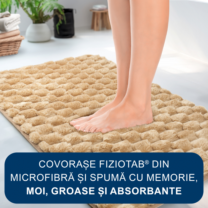 Set 3 Covorase Baie FizioTab®, Microfibra, Spuma cu Memorie, 80x50, 50x40, 40x45, Antiderapante, Bej [5]