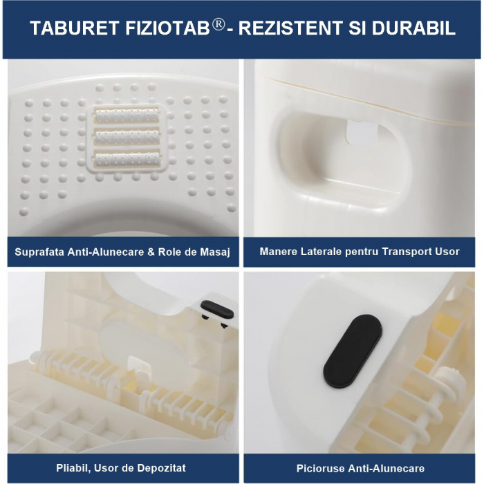 Scaunel Pliabil WC FizioTab®, Impotriva Constipatiei si Hemoroizilor, Pentru Pozitia Ghemuit Corecta Pe WC, Adulti si Copii, 1 buc, Alb, Inaltime 18 cm [3]
